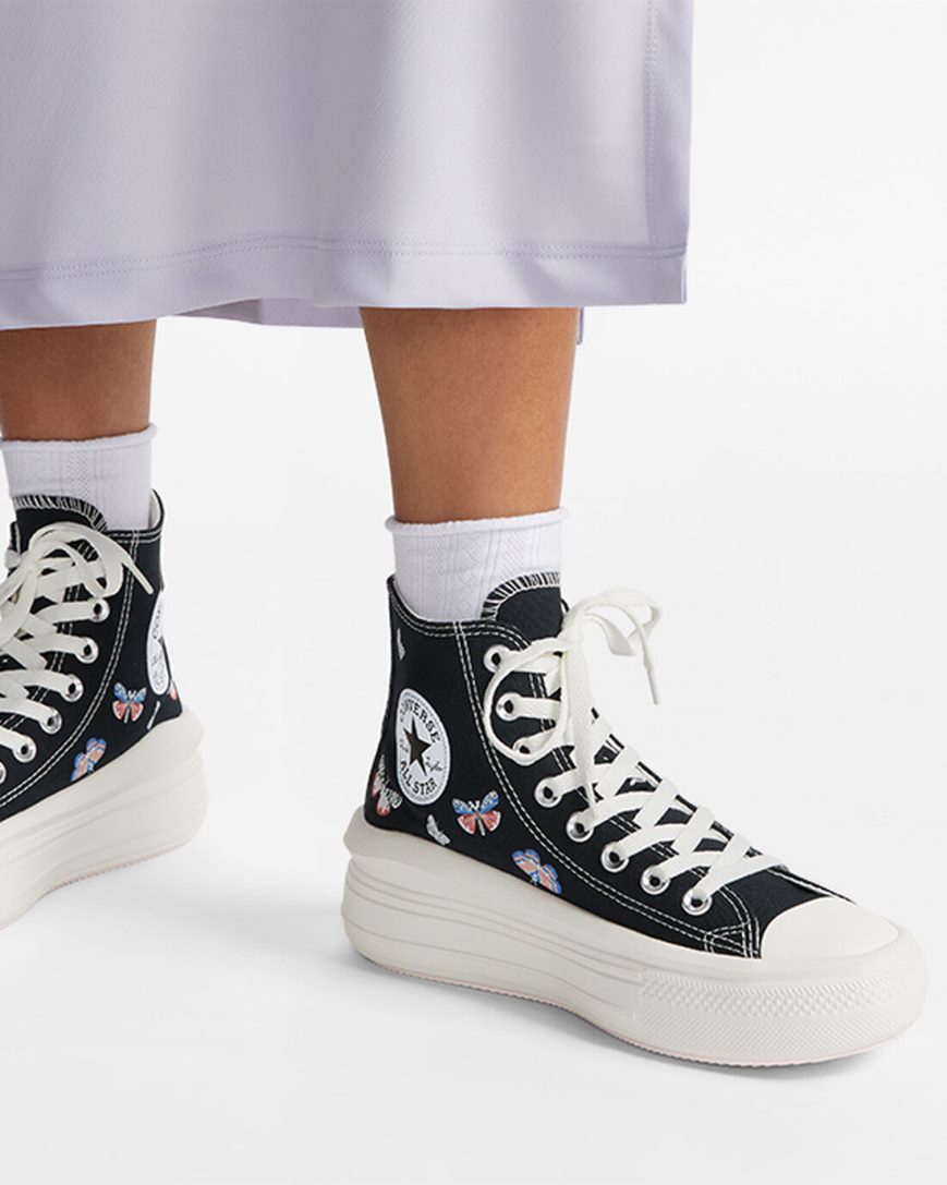 Women's Converse Chuck Taylor All Star Move Butterfly Wings High Top Platform Shoes Black / Pink | AU 65E41F